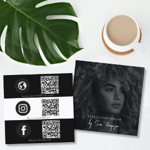 Carte De Visite Carré Triple Icon QR Code Photo Business Social Media