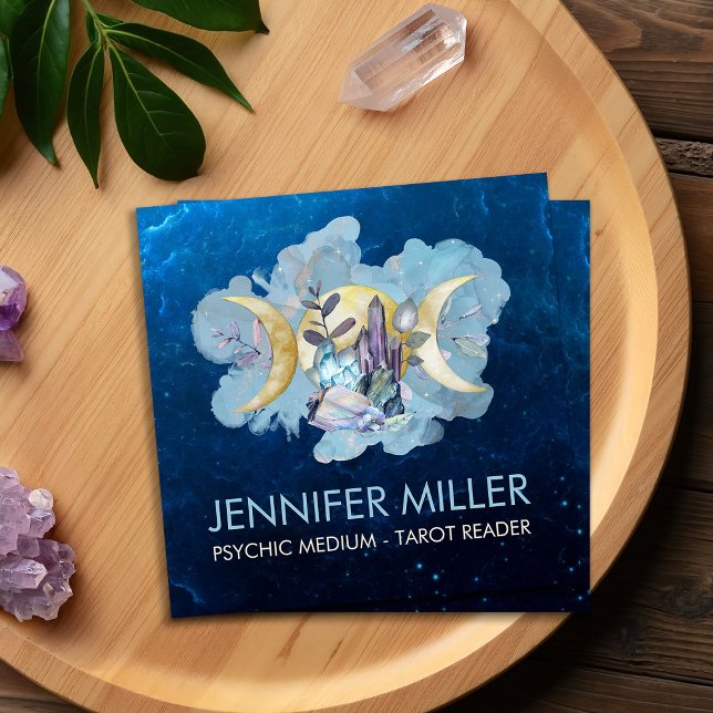 Carte De Visite Carré Triple Lune - Cristaux de guérison Nebula Sky (Créateur téléchargé)