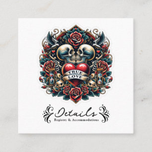 Carte De Visite Carré True Love Skeleton Heart Tattoo Détails du Mariage