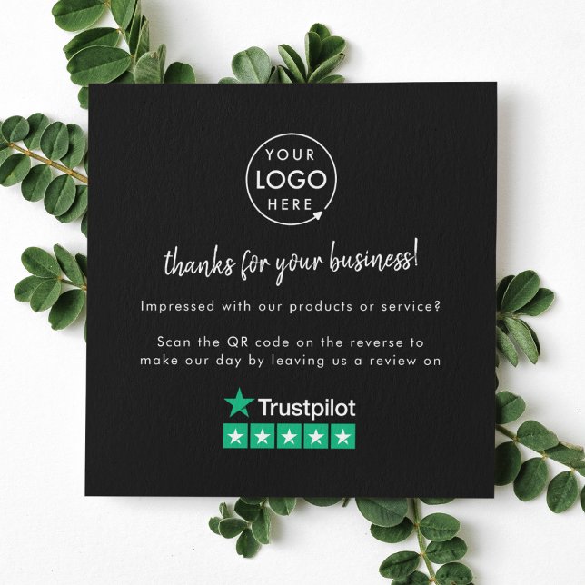 Carte De Visite Carré Trustpilot Revue nous Black Business Merci QR (Gain Trustpilot reviews & grow your business with this rating request editable business card.)
