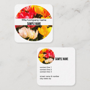 Carte De Visite Carré tulipe rouge et jaune brillants design floral pers