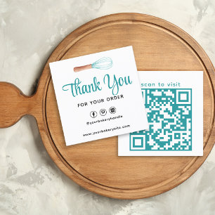 Carte De Visite Carré Turquoise Aquarelle Whisk Bakery QR Merci