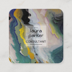 Carte De Visite Carré Turquoise Beach Aquarelle Abstraite Splatter Art S