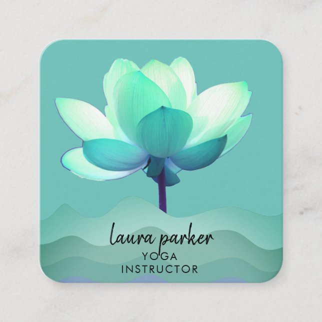 Carte De Visite Carré Turquoise Blue Yoga Instructeur Lotus Flower Water (Devant)
