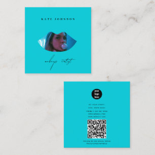 Carte De Visite Carré Turquoise Business Logo Photo Maquillage Artiste L