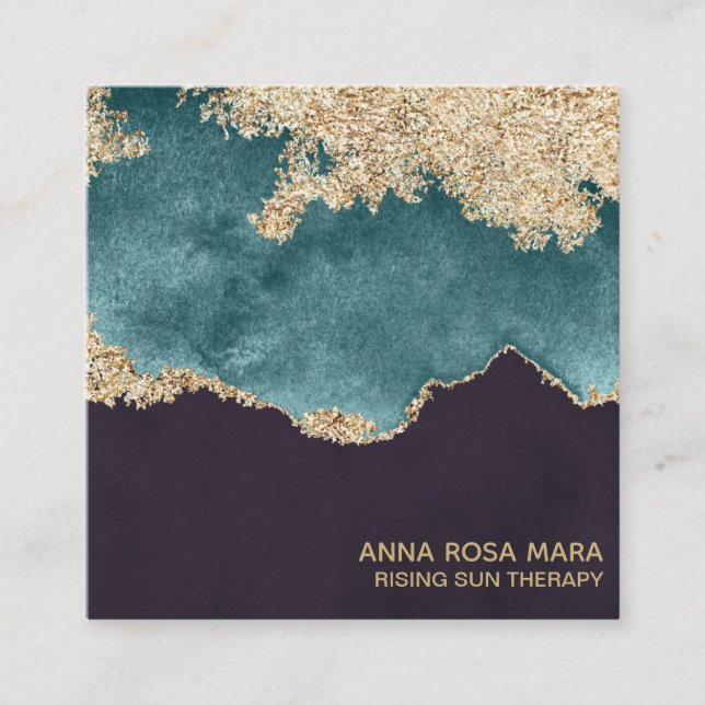 Carte De Visite Carré *~*Turquoise Géode d'âge de mousse Parties scintil (Devant)