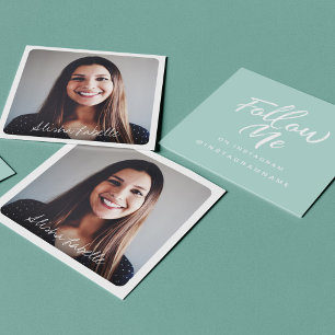 Carte De Visite Carré Turquoise moderne Médias sociaux Suivez-moi Photo
