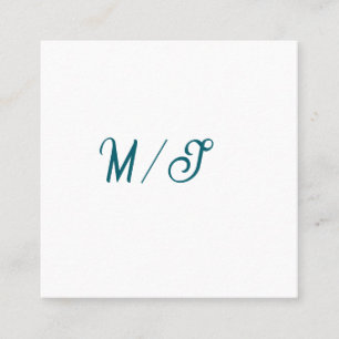 Carte De Visite Carré Turquoise monogramme nom de couple de mariés simpl