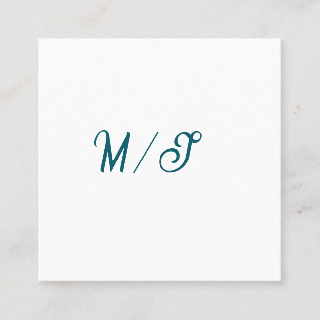 Carte De Visite Carré Turquoise monogramme nom de couple de mariés simpl (Devant)