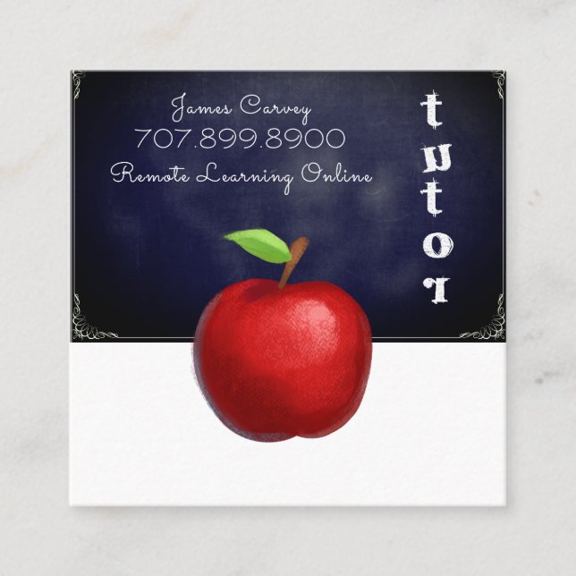 Carte De Visite Carré Tutor Teacher Apple Chalkboard (Devant)