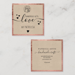 Carte De Visite Carré Typographie d'amour artisanale rose or kraft