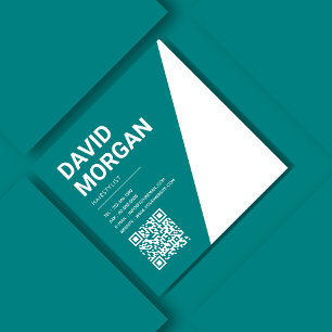 Carte De Visite Carré Typographie de script en gras Qr Code Turquoise