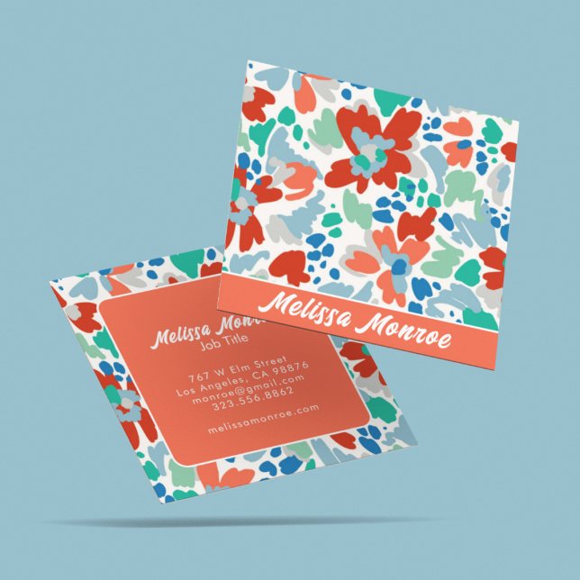 Carte De Visite Carré Typographie des fleurs d'aquarelle Abstraite uniqu (Créateur téléchargé)