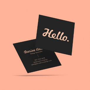 Carte De Visite Carré Typographie élégante rose et noir Hello Décontract