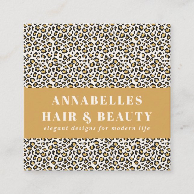 Carte De Visite Carré Typographie Empreinte de léopard initiale or moder (Devant)