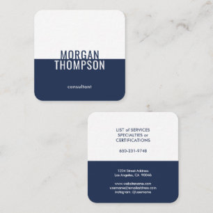 Carte De Visite Carré Typographie minimaliste moderne Marine Bleu et bla
