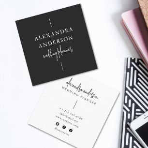 Carte De Visite Carré Typographie moderne Wedding planner noir et blanc