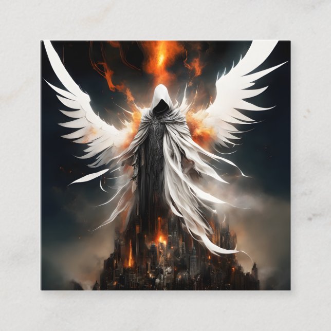 Carte De Visite Carré Un ange blanc, une femelle, domine un destroye (Devant)