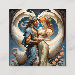 Carte De Visite Carré Un demi-dragon mythique et sa perle de coeur fille