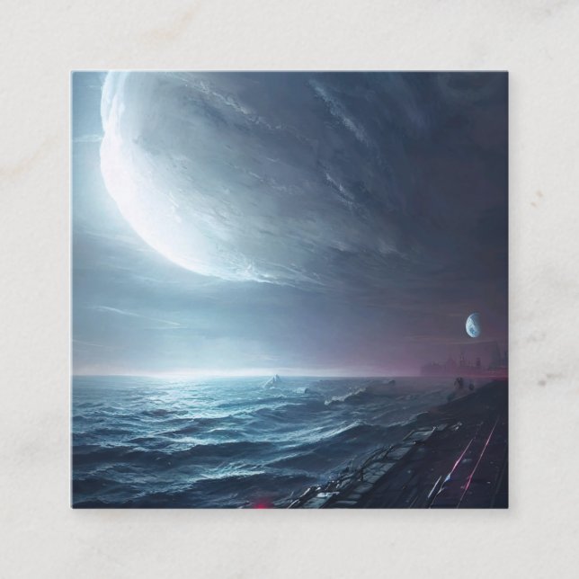 Carte De Visite Carré Un imaginaire avec une grande lune brillante (Devant)