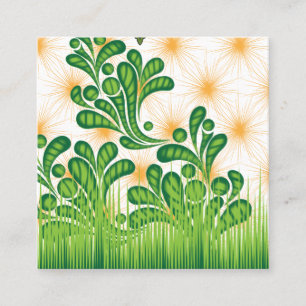 Carte De Visite Carré Un motif artistique vert et or représentant un arb