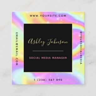 Carte De Visite Carré Unicorn Holographic Sparkly Social Media Manager