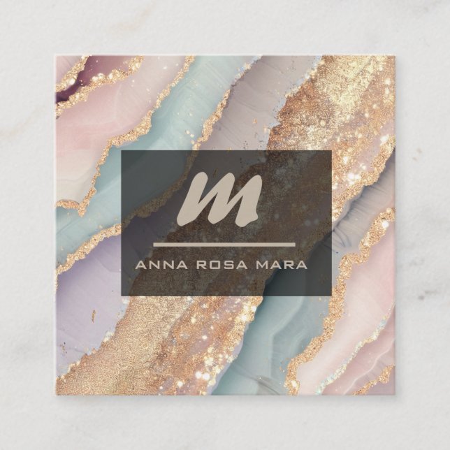 Carte De Visite Carré *~* Unicorn Rainbow QR PASTEL Luxe Initial AP66 (Devant)