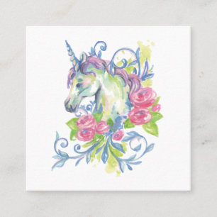 Carte De Visite Carré Unicorne avec roses