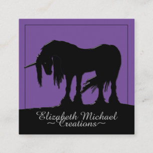 Carte De Visite Carré Unicorne noire mystique (violet)
