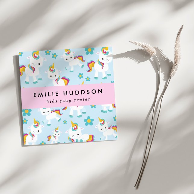 Carte De Visite Carré Unicornes mignonnes, Centre de jeux pour enfants,  (Créateur téléchargé)