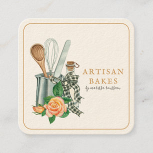 Carte De Visite Carré Ustensiles de boulangerie Boulangerie Boulanger