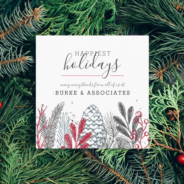 Carte De Visite Carré Vacances de verdure hivernale (Winter Greenery Holiday Square Business Card)