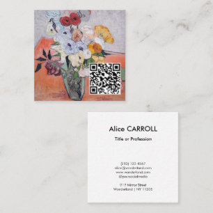 Carte De Visite Carré Van Gogh - Vase avec Roses et anémones - Code QR