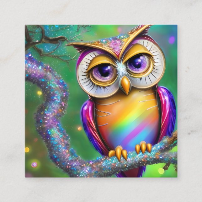 Carte De Visite Carré Verre brillant lisse Chercher hibou (Devant)