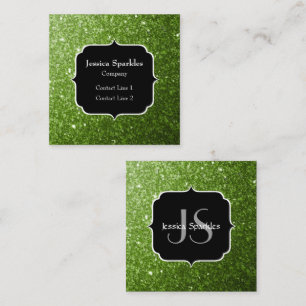 Carte De Visite Carré Vert clair verdure paillettes scintille Monogramme