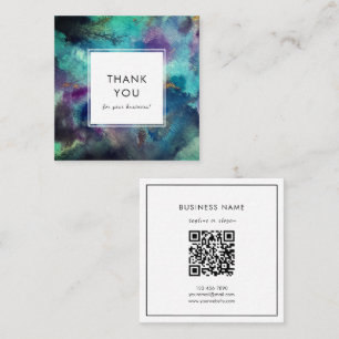 Carte De Visite Carré Vibrant Bleu Aquarelle Abstrait Code QR Merci