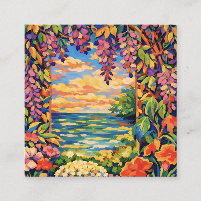 Carte De Visite Carré Vibrant Coastal Garden Window – Fauvist Botanical  (Devant)