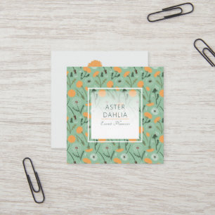 Carte De Visite Carré Vibrant Dandelion Orange Turquoise Tossé Floral I
