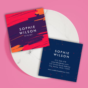 Carte De Visite Carré Vibrant rose violet orange moderne Gras traits