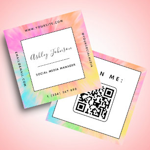 Carte De Visite Carré Vibrant Tie Dye Social Media Manager Color Burst
