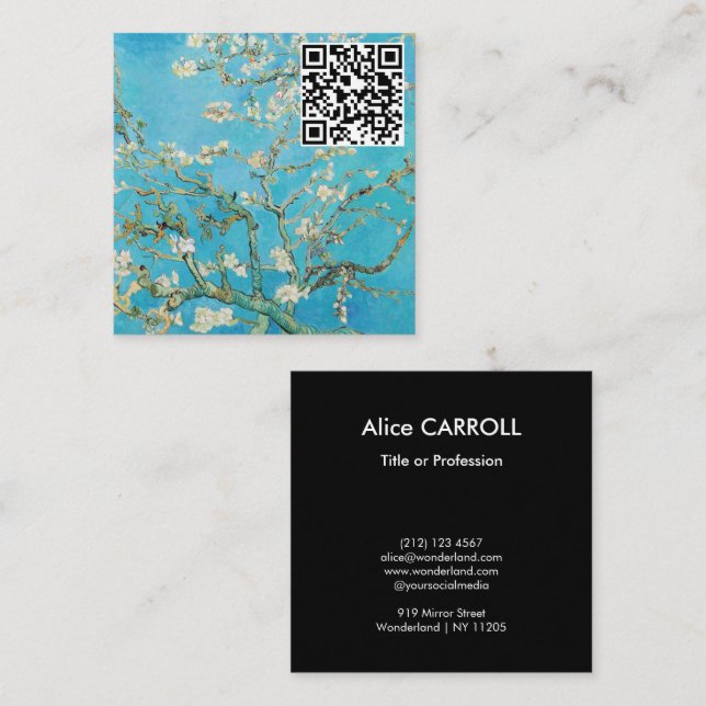 Carte De Visite Carré Vincent van Gogh - Fleur d'amandes - Code QR (Devant / Derrière)