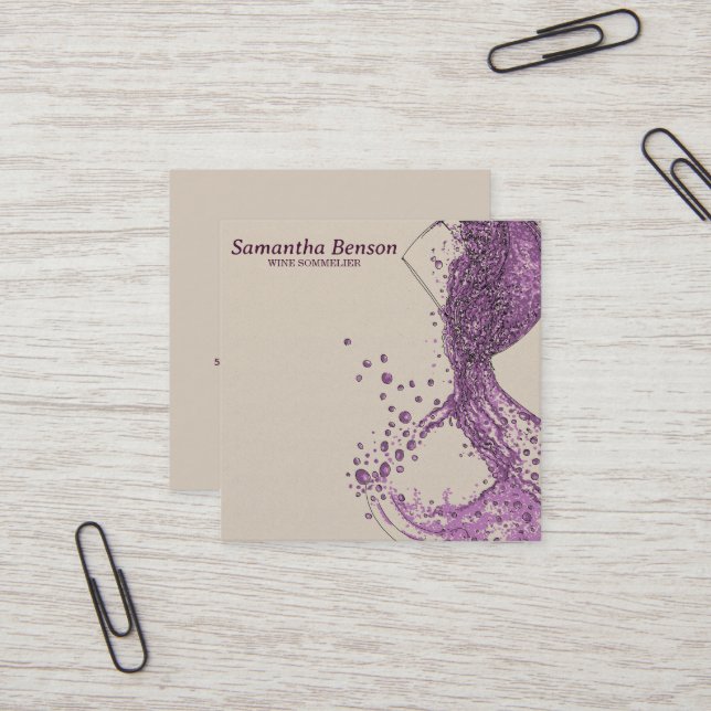 Carte De Visite Carré Vins professionnels Stain Verre Vin Sommelier (Devant/Arrière en situation)