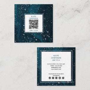 Carte De Visite Carré Vintage bleu peint Abstrait QR Code Social Media