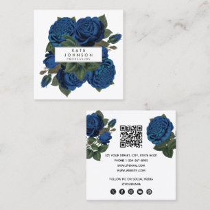 Carte De Visite Carré Vintage bleu Rose fleurs florales Code QR