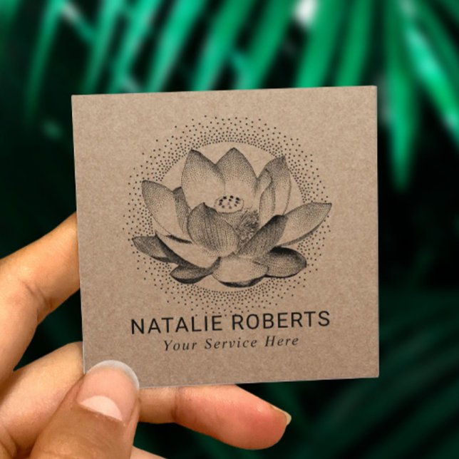 Carte De Visite Carré Vintage Luminant Lotus Fleur Yoga Instructeur Kraf (Créateur téléchargé)