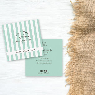 Carte De Visite Carré Vintage Mint Green Élégant Boulangerie rayée Logo