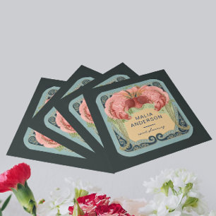 Carte De Visite Carré Vintage Retro Floral Art Nouveau Cadre