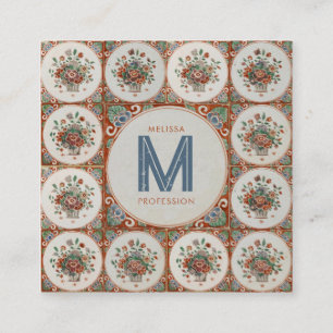 Carte De Visite Carré Vintage Retro Floral Terracotta Carreaux Médias so