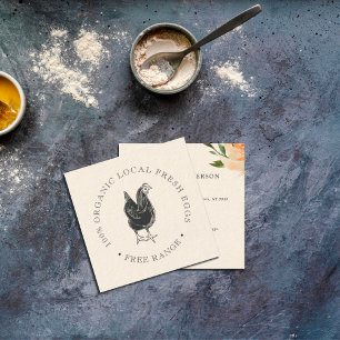 Carte De Visite Carré Vintage Rustique Simple Chicken Egg Farm Floral