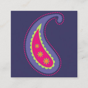 Carte De Visite Carré Violet et Rose Paisley